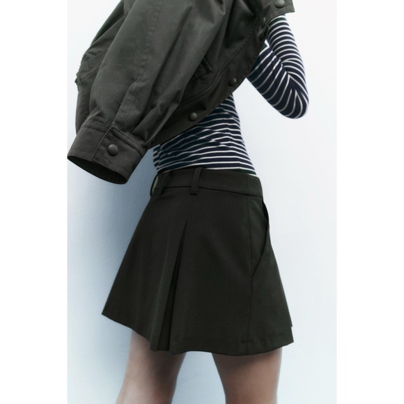 Zara pleated mini skort dark grey khaki - Picture 10 of 11